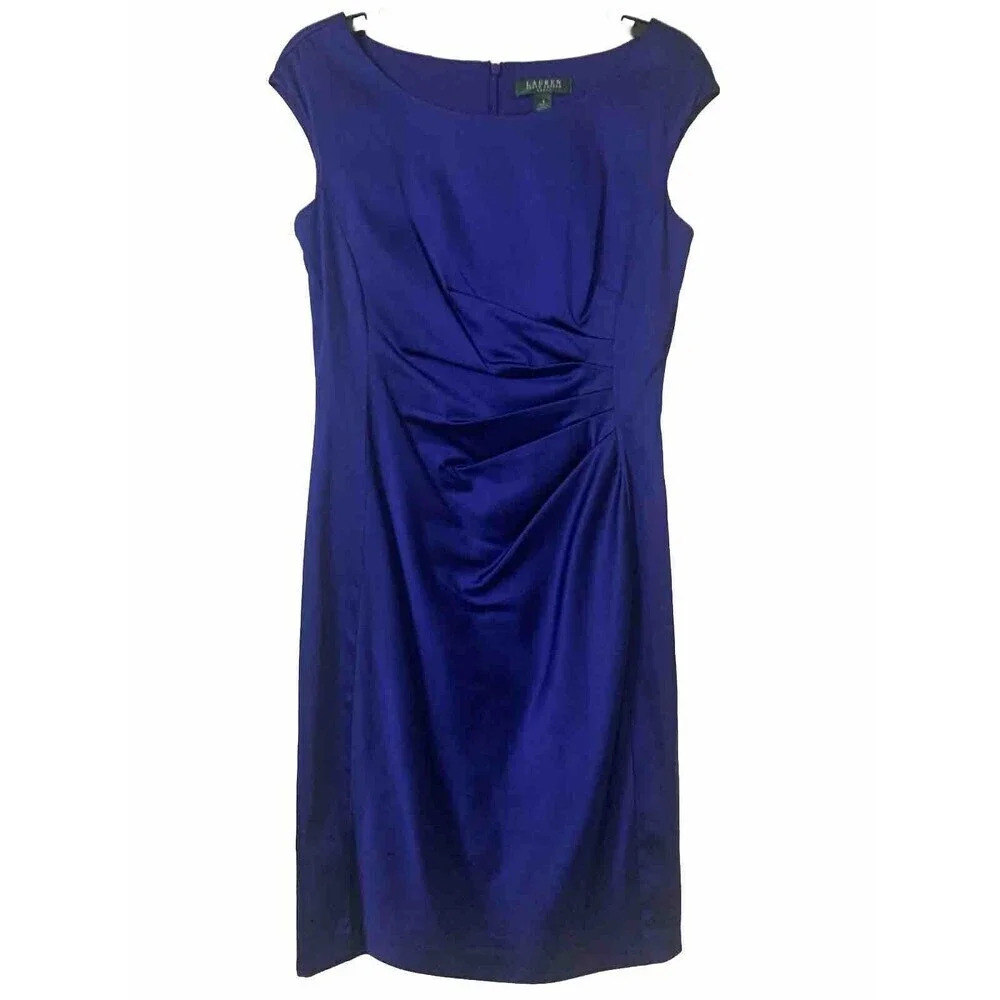Ralph Lauren Royal Blue Cap-Sleeve Draped Mini Dress